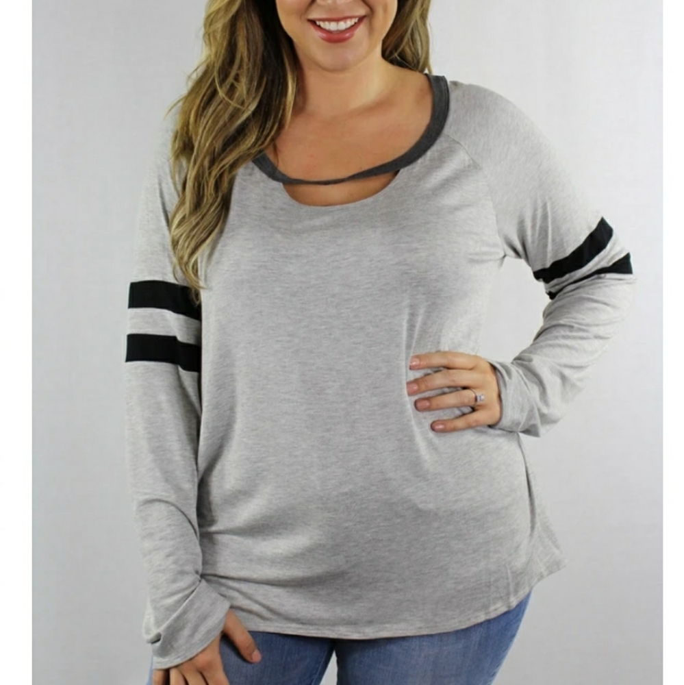 Plus Size Long Sleeve Stripe Top